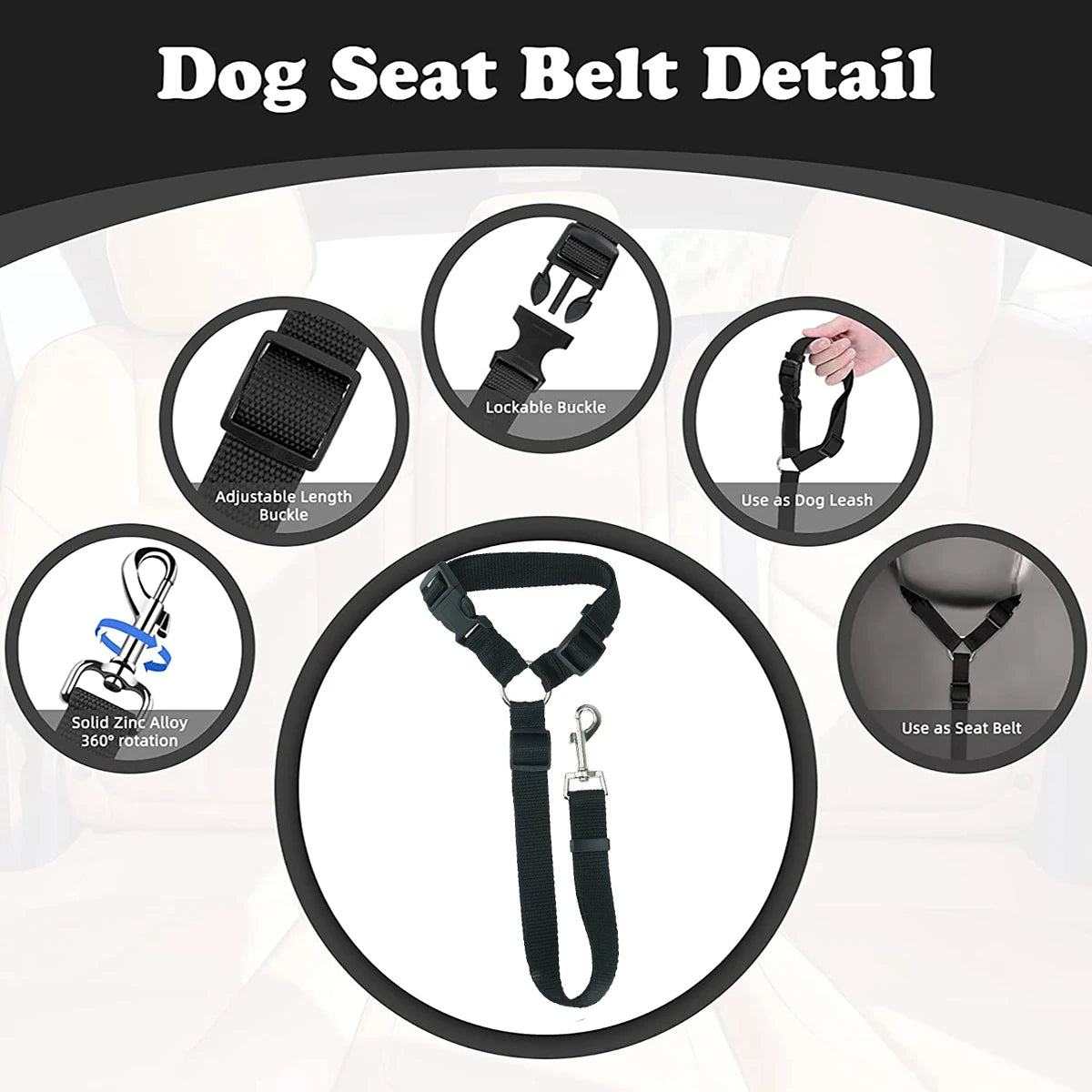 Adjustable Pet Car Seat Belt & Headrest Restraint