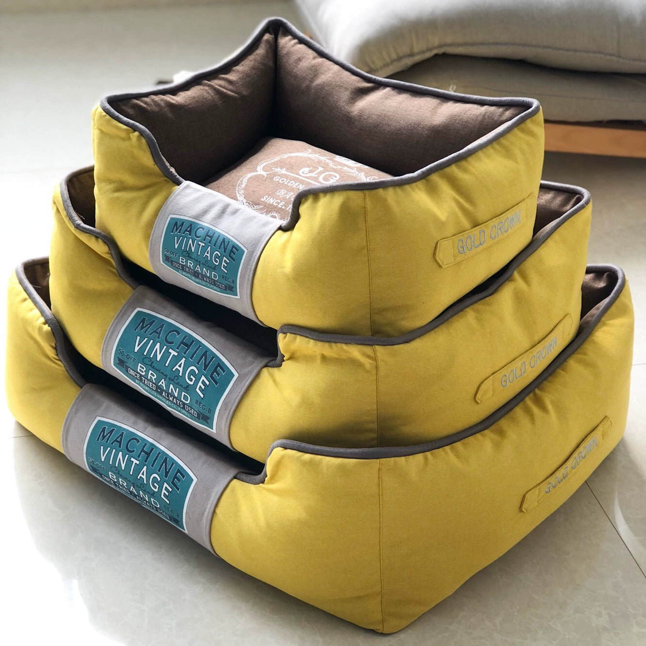 Luxury Canvas Pet Bed - Washable, Non-Slip & Supportive