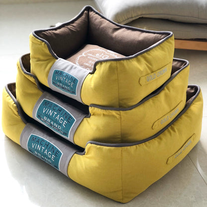Luxury Canvas Pet Bed - Washable, Non-Slip & Supportive