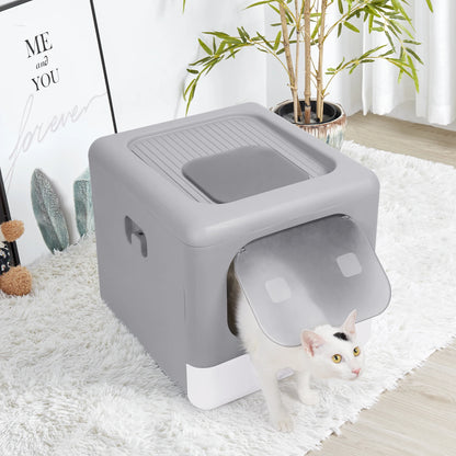 Odor-resistant enclosed foldable cat litter box