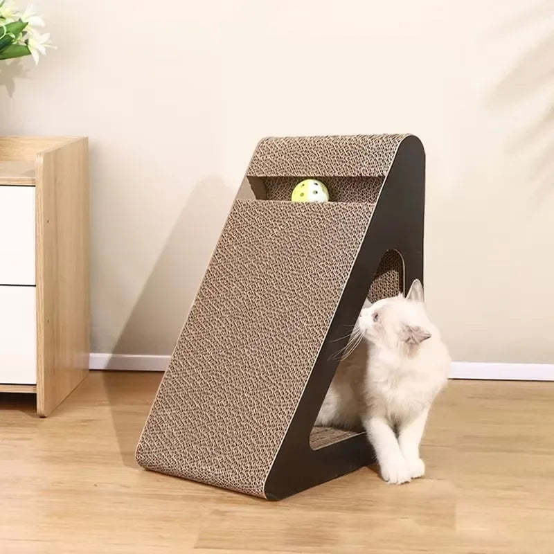2-in-1 Triangle Cat Scratcher with Ball Toy