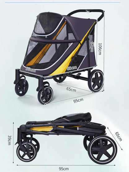 Pet Travel Dog Stroller with Large Cart Space 40KG Load-Bearing Lightweight Folding