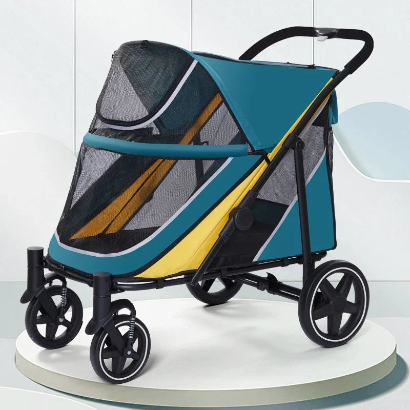 Pet Travel Dog Stroller with Large Cart Space 40KG Load-Bearing Lightweight Folding