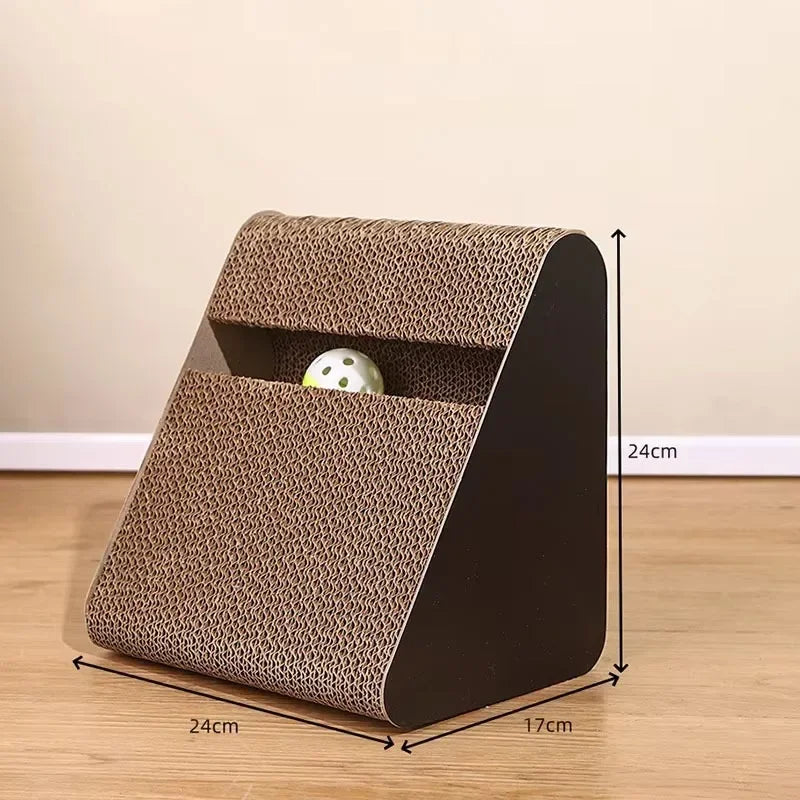 2-in-1 Triangle Cat Scratcher with Ball Toy