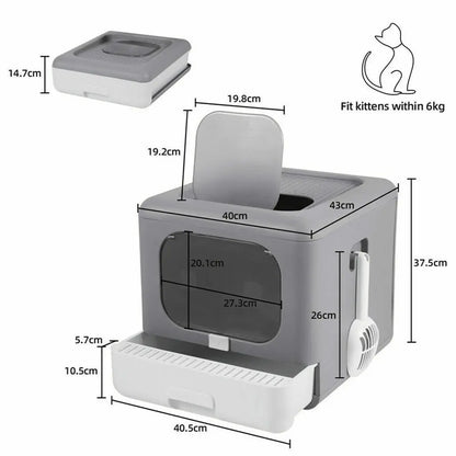 Odor-resistant enclosed foldable cat litter box