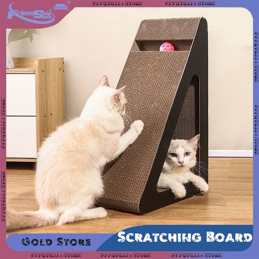 2-in-1 Triangle Cat Scratcher with Ball Toy