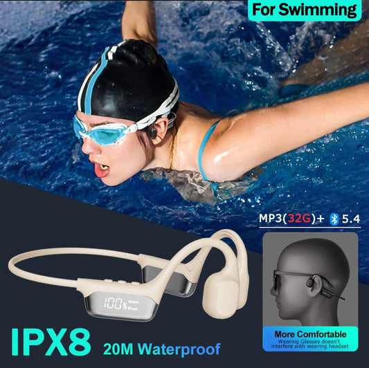 Bone Conduction IPX8 Swimming Headphones Bluetooth 5.4 with 32GB MP3