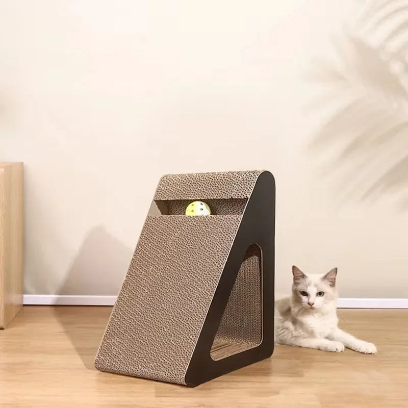 2-in-1 Triangle Cat Scratcher with Ball Toy